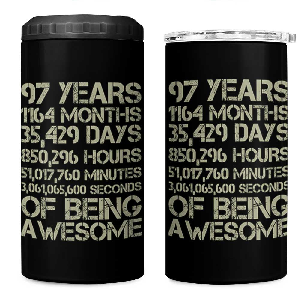Vintage 97th Milestone Birthday 4 in 1 Can Cooler Tumbler 97 Years Of Being Awesome