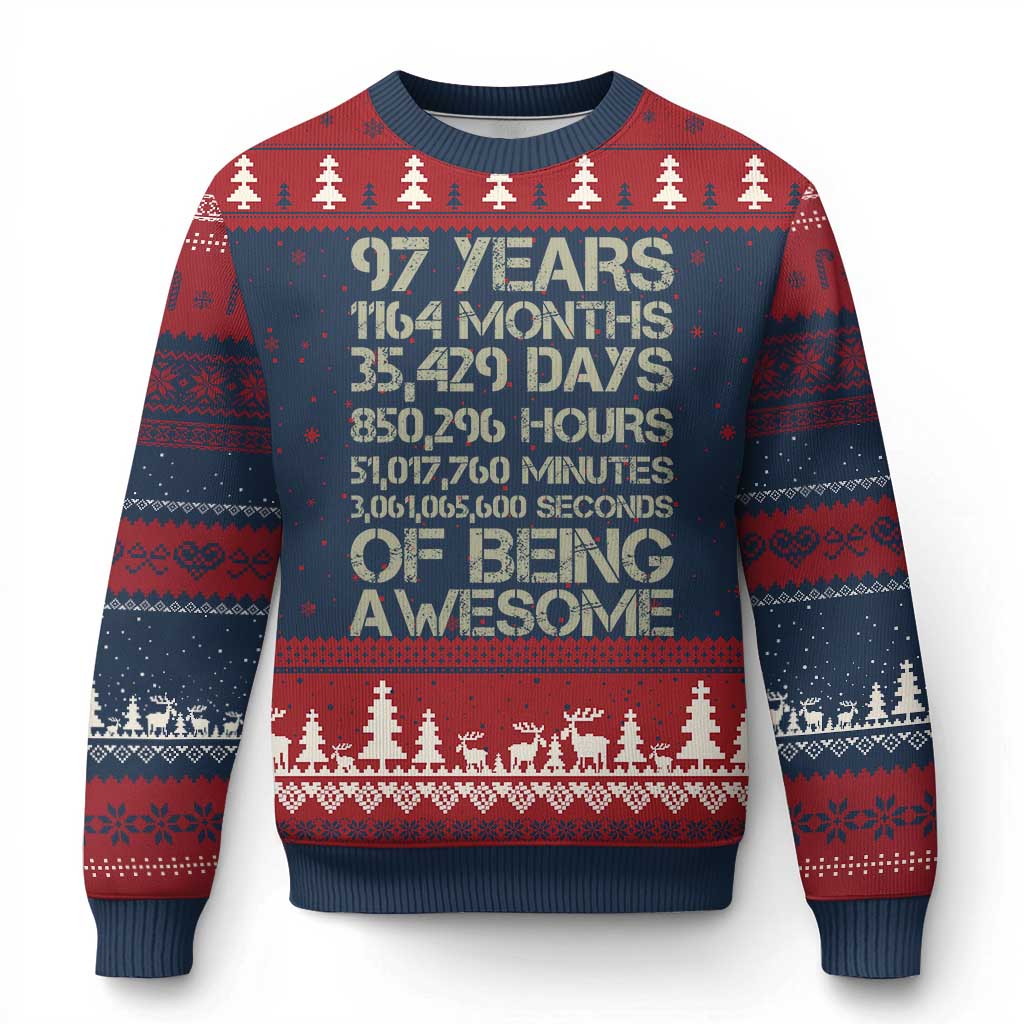 Vintage 97th Milestone Birthday Ugly Christmas Sweater 97 Years Of Being Awesome