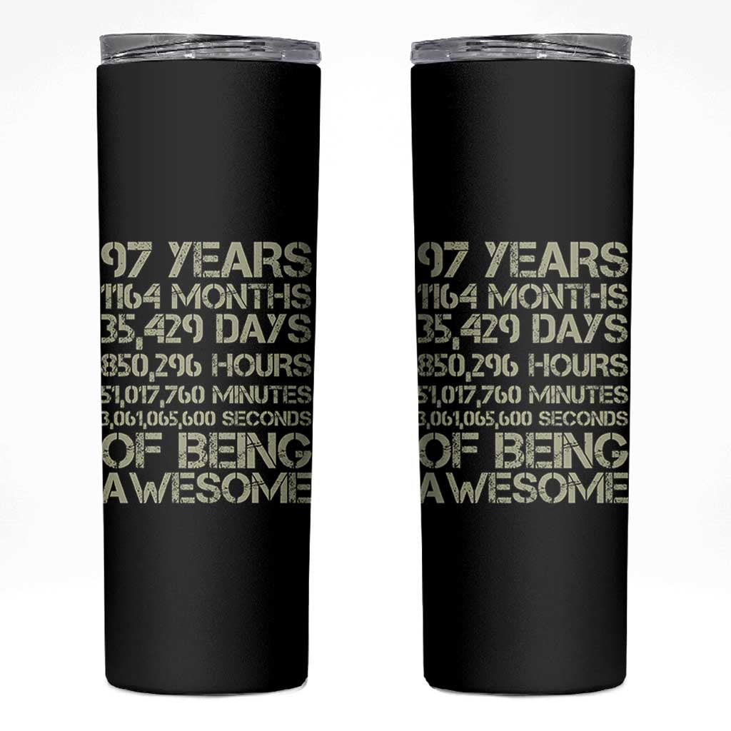 Vintage 97th Milestone Birthday Skinny Tumbler 97 Years Of Being Awesome
