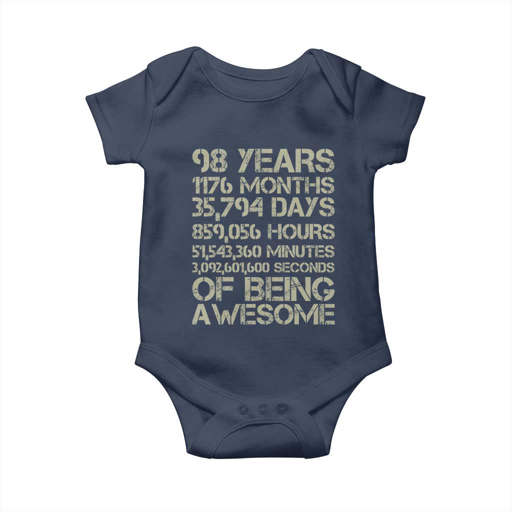 Vintage 98th Milestone Birthday Baby Onesie 98 Years Of Being Awesome