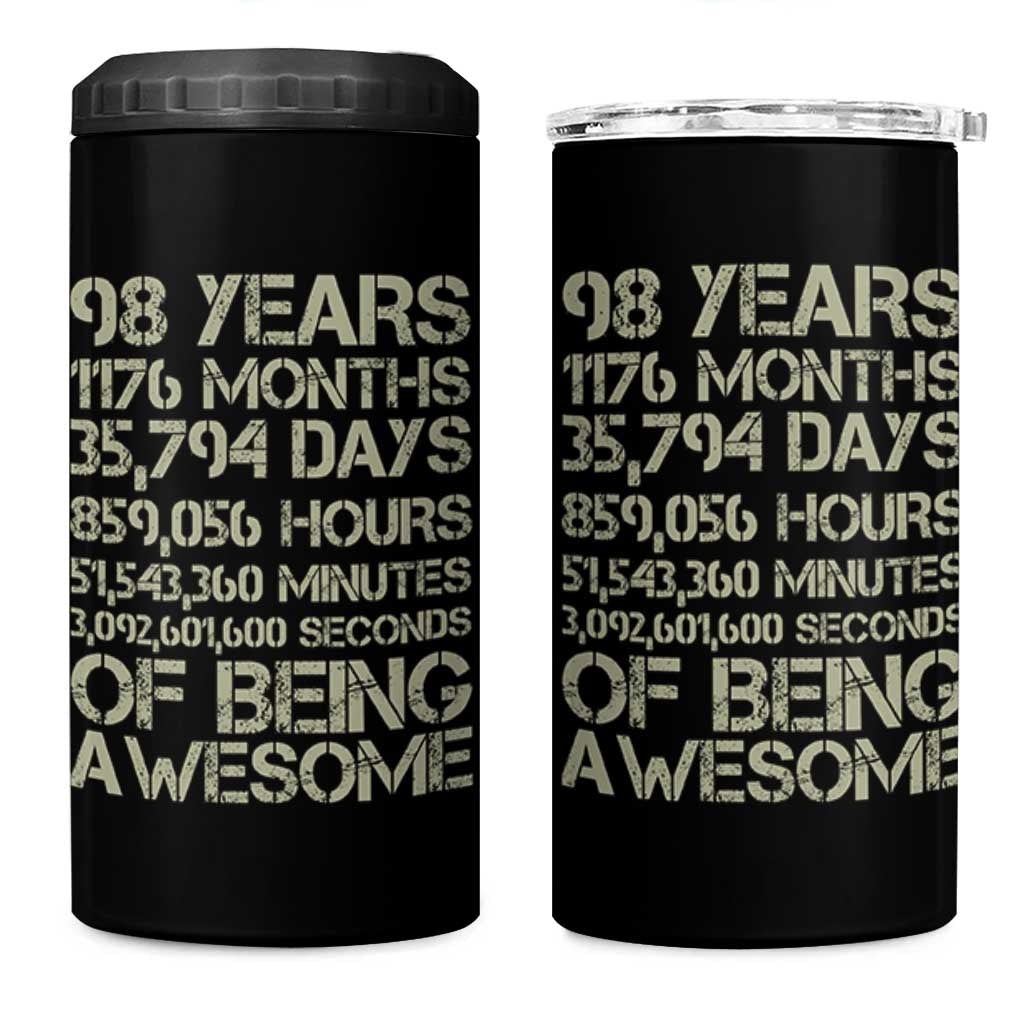 Vintage 98th Milestone Birthday 4 in 1 Can Cooler Tumbler 98 Years Of Being Awesome