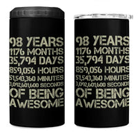 Vintage 98th Milestone Birthday 4 in 1 Can Cooler Tumbler 98 Years Of Being Awesome