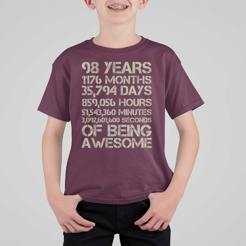 Vintage 98th Milestone Birthday T Shirt For Kid 98 Years Of Being Awesome