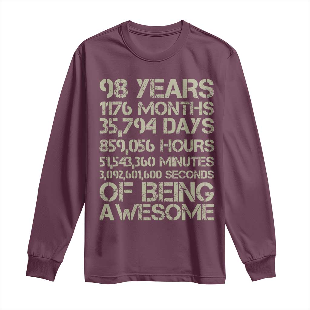 Vintage 98th Milestone Birthday Long Sleeve Shirt 98 Years Of Being Awesome