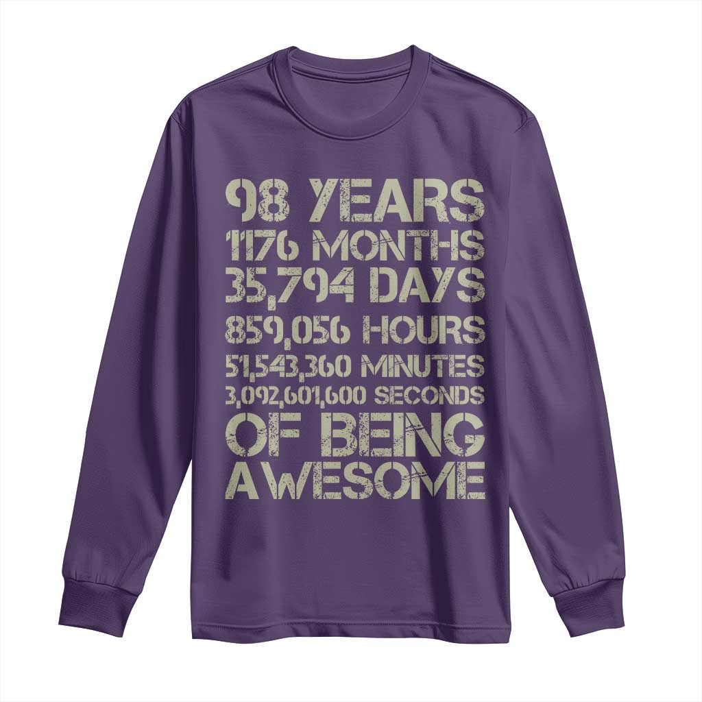 Vintage 98th Milestone Birthday Long Sleeve Shirt 98 Years Of Being Awesome