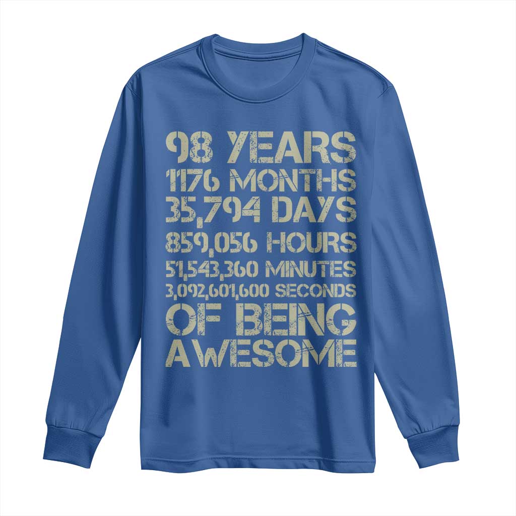 Vintage 98th Milestone Birthday Long Sleeve Shirt 98 Years Of Being Awesome