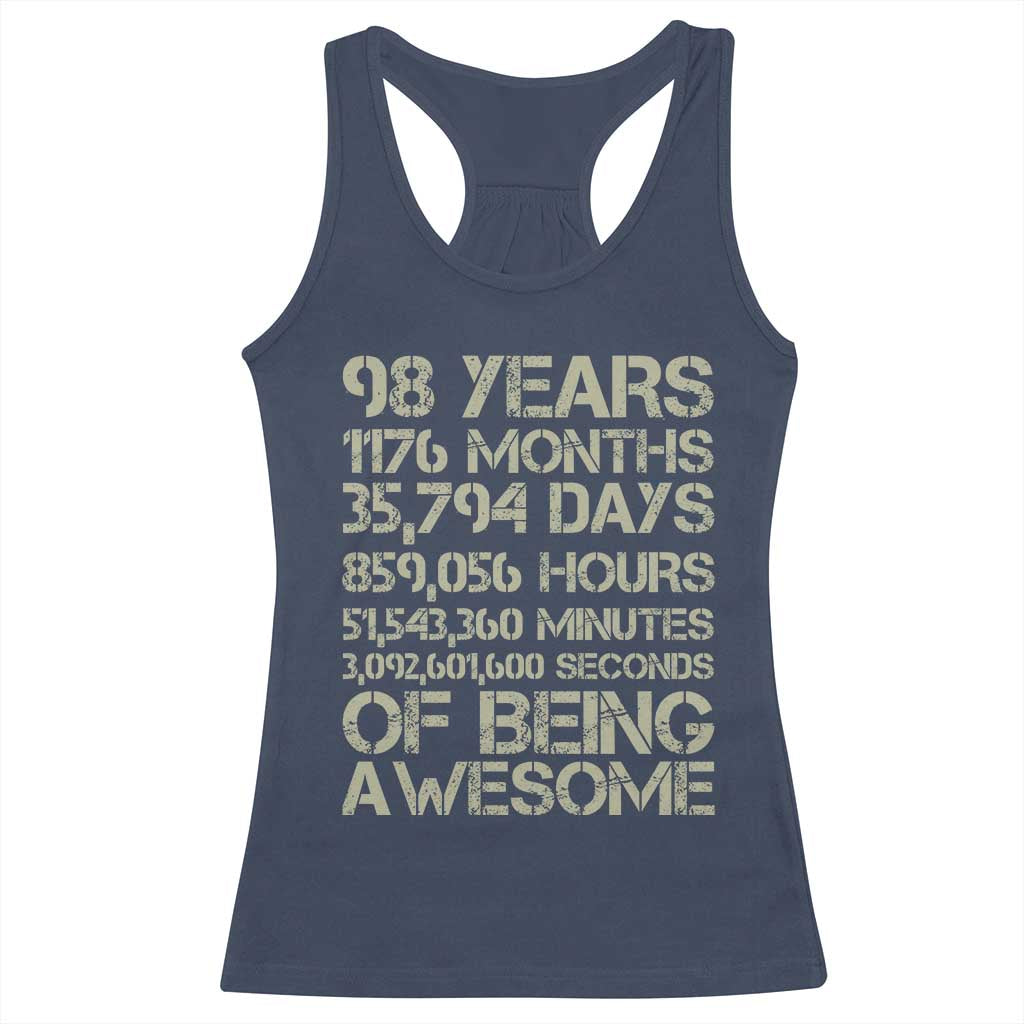 Vintage 98th Milestone Birthday Racerback Tank Top 98 Years Of Being Awesome