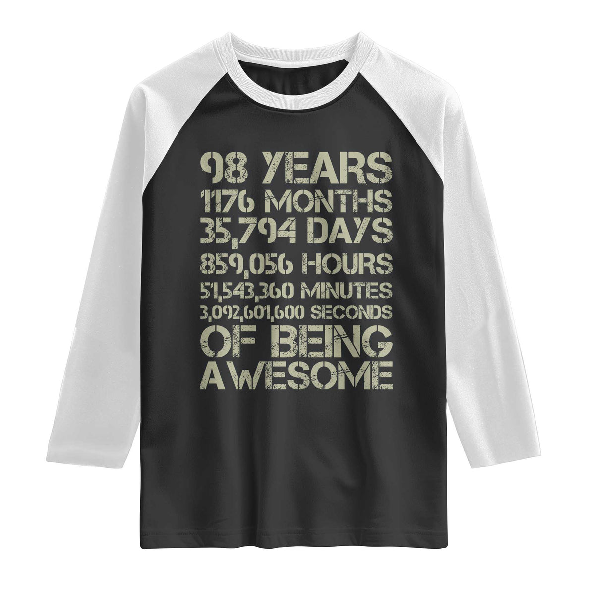 Vintage 98th Milestone Birthday Raglan Shirt 98 Years Of Being Awesome