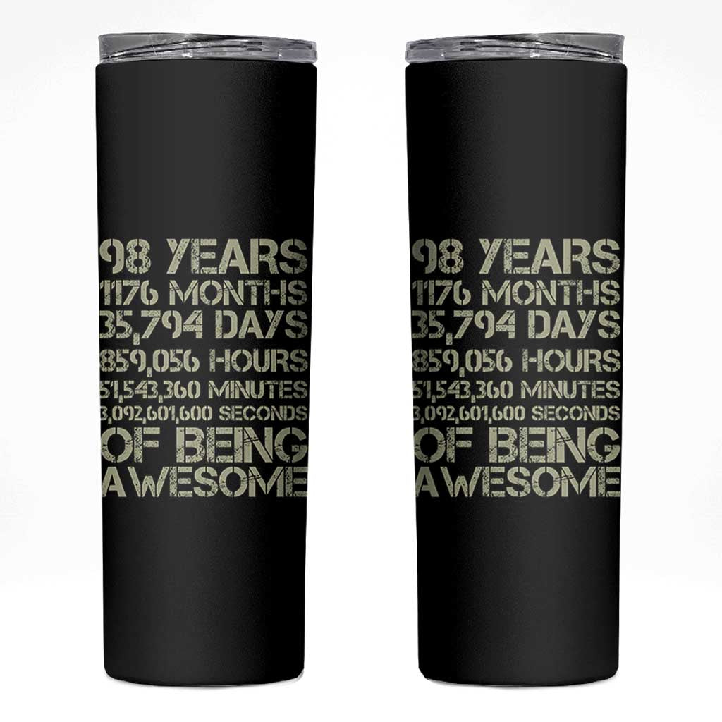 Vintage 98th Milestone Birthday Skinny Tumbler 98 Years Of Being Awesome