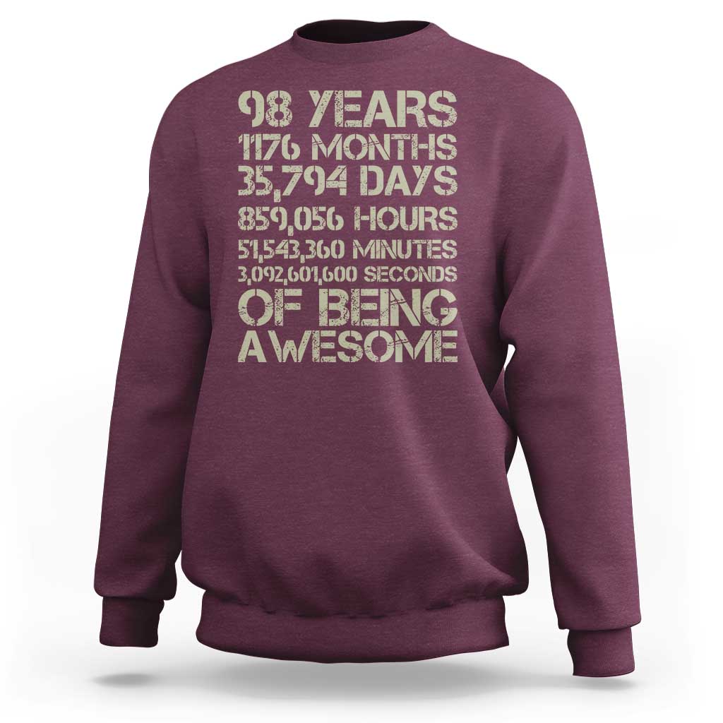 Vintage 98th Milestone Birthday Sweatshirt 98 Years Of Being Awesome