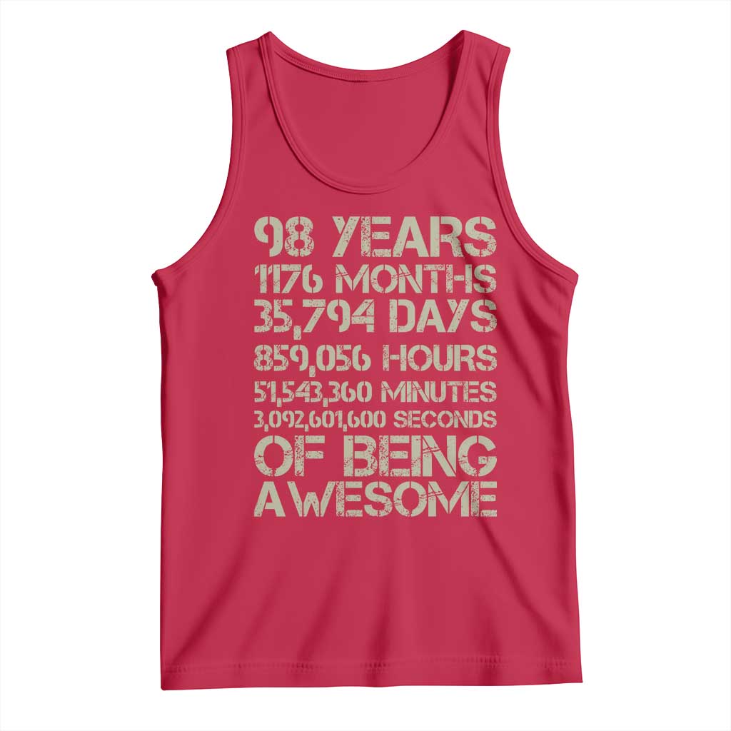 Vintage 98th Milestone Birthday Tank Top 98 Years Of Being Awesome