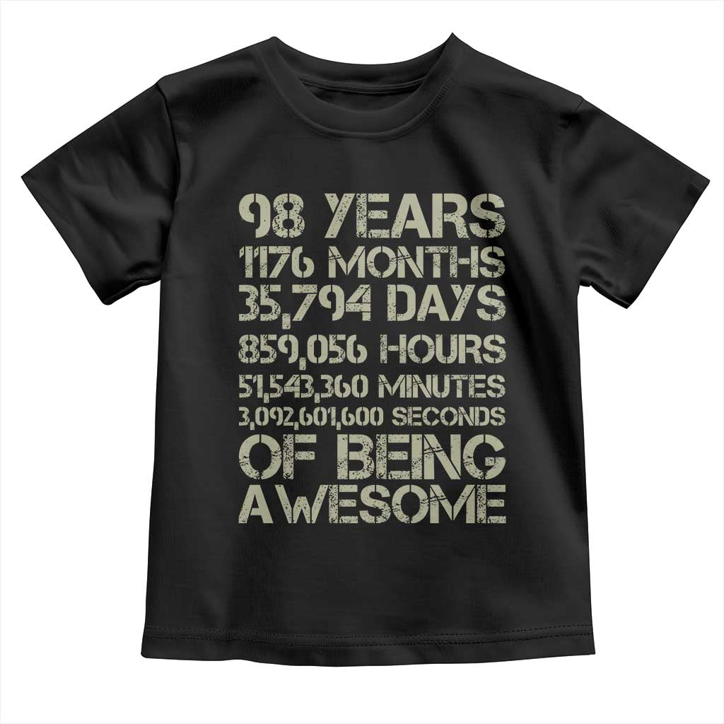 Vintage 98th Milestone Birthday Toddler T Shirt 98 Years Of Being Awesome