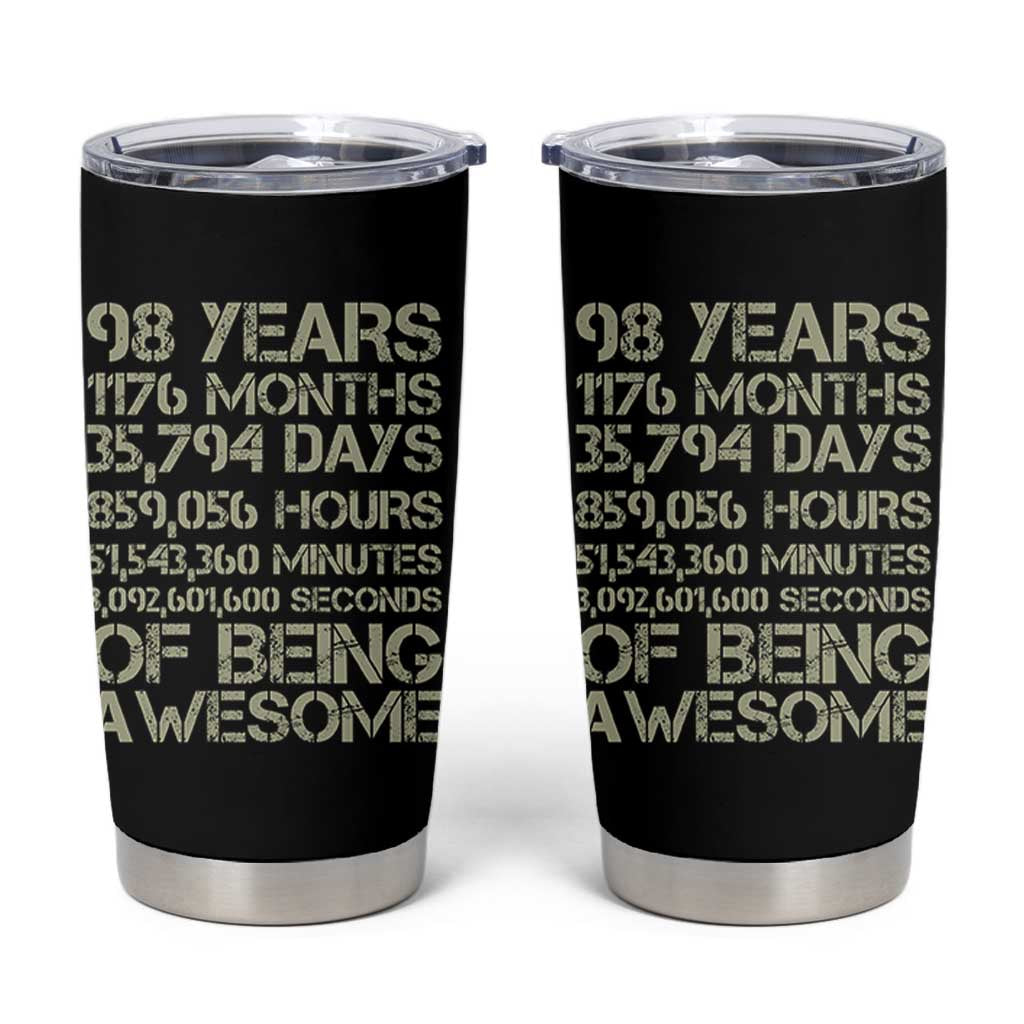Vintage 98th Milestone Birthday Tumbler Cup 98 Years Of Being Awesome