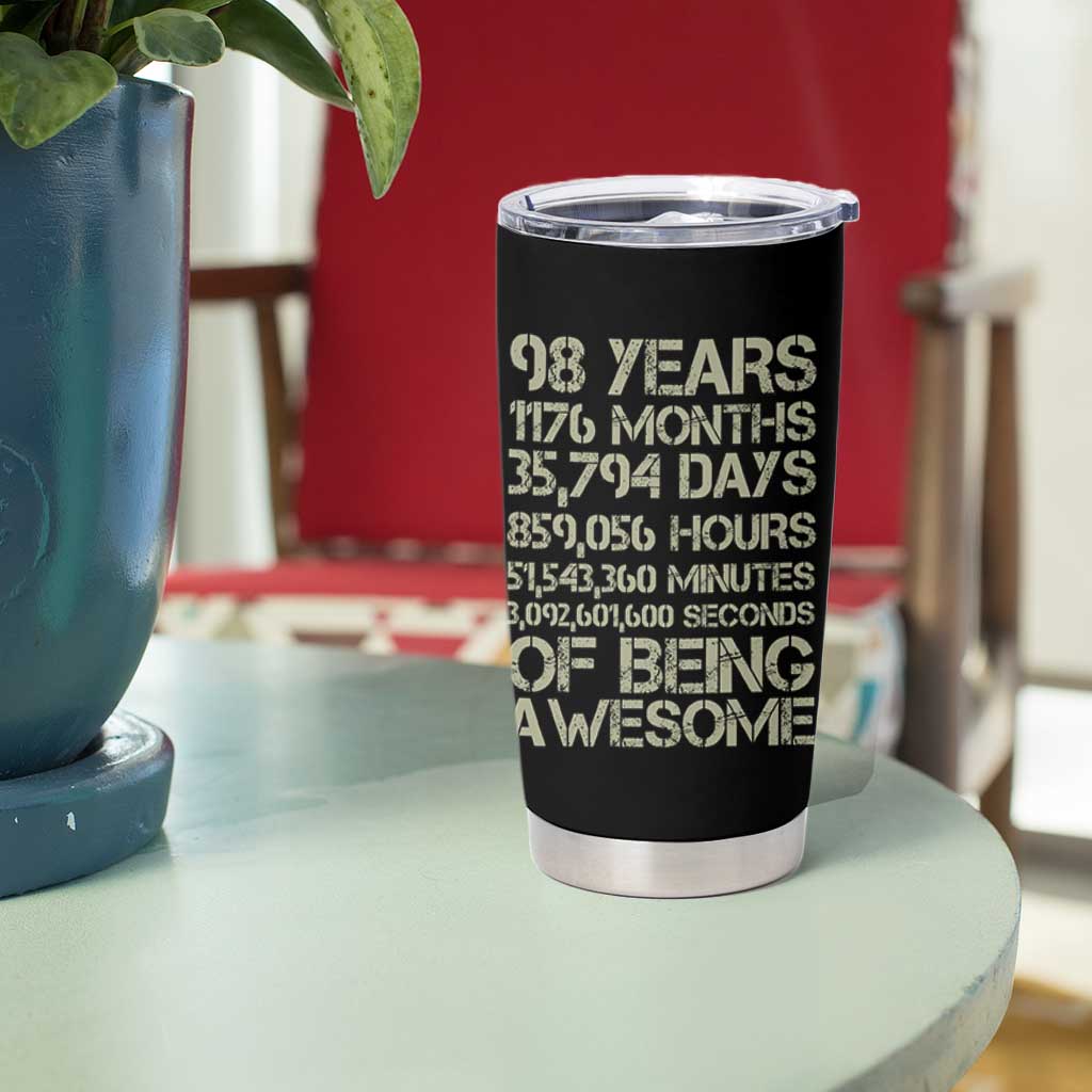 Vintage 98th Milestone Birthday Tumbler Cup 98 Years Of Being Awesome