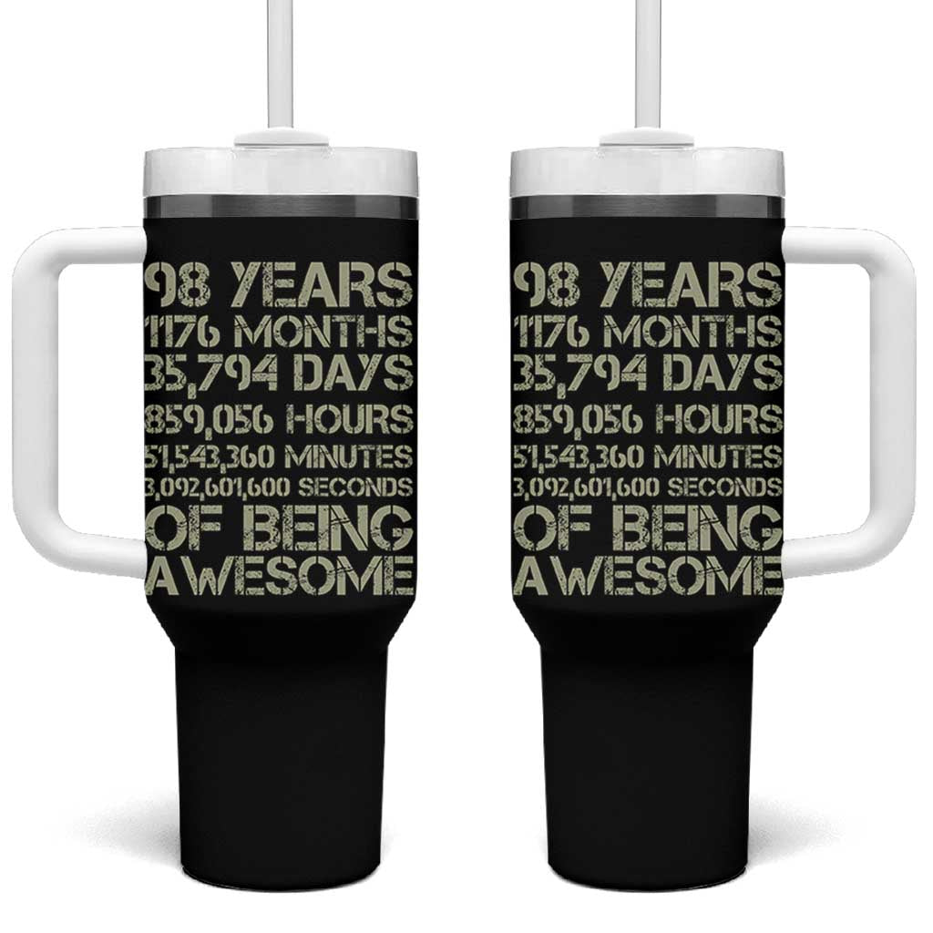 Vintage 98th Milestone Birthday Tumbler With Handle 98 Years Of Being Awesome