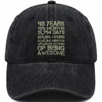 Vintage 98th Milestone Birthday Washed Cotton Baseball Cap 98 Years Of Being Awesome