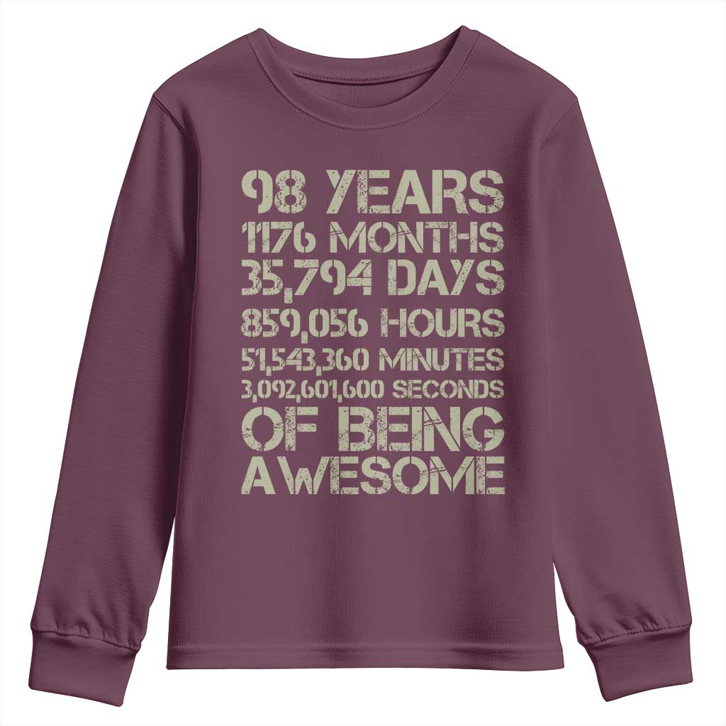 Vintage 98th Milestone Birthday Youth Sweatshirt 98 Years Of Being Awesome
