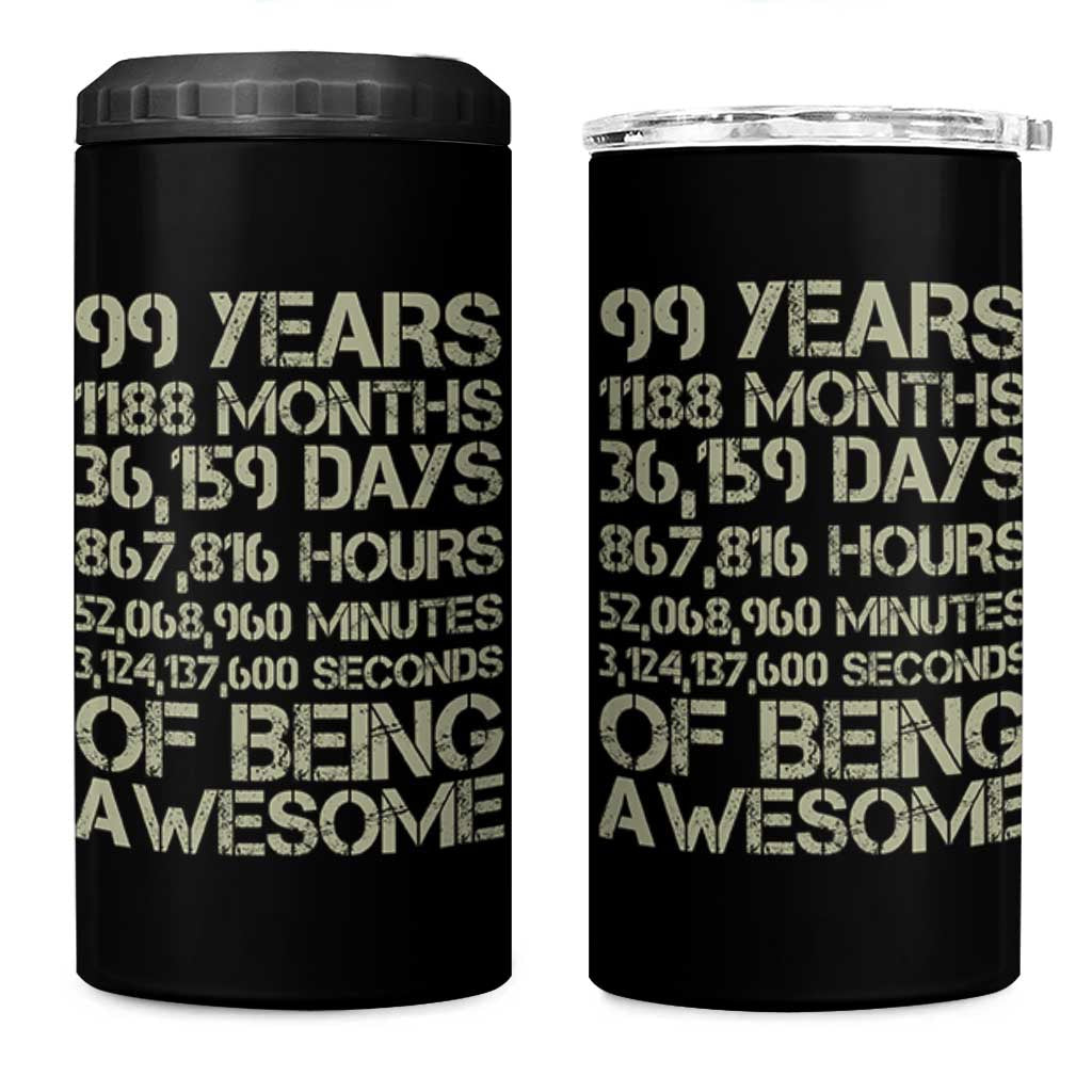 Vintage 99th Milestone Birthday 4 in 1 Can Cooler Tumbler 99 Years Of Being Awesome