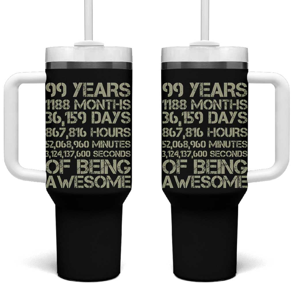 Vintage 99th Milestone Birthday Tumbler With Handle 99 Years Of Being Awesome