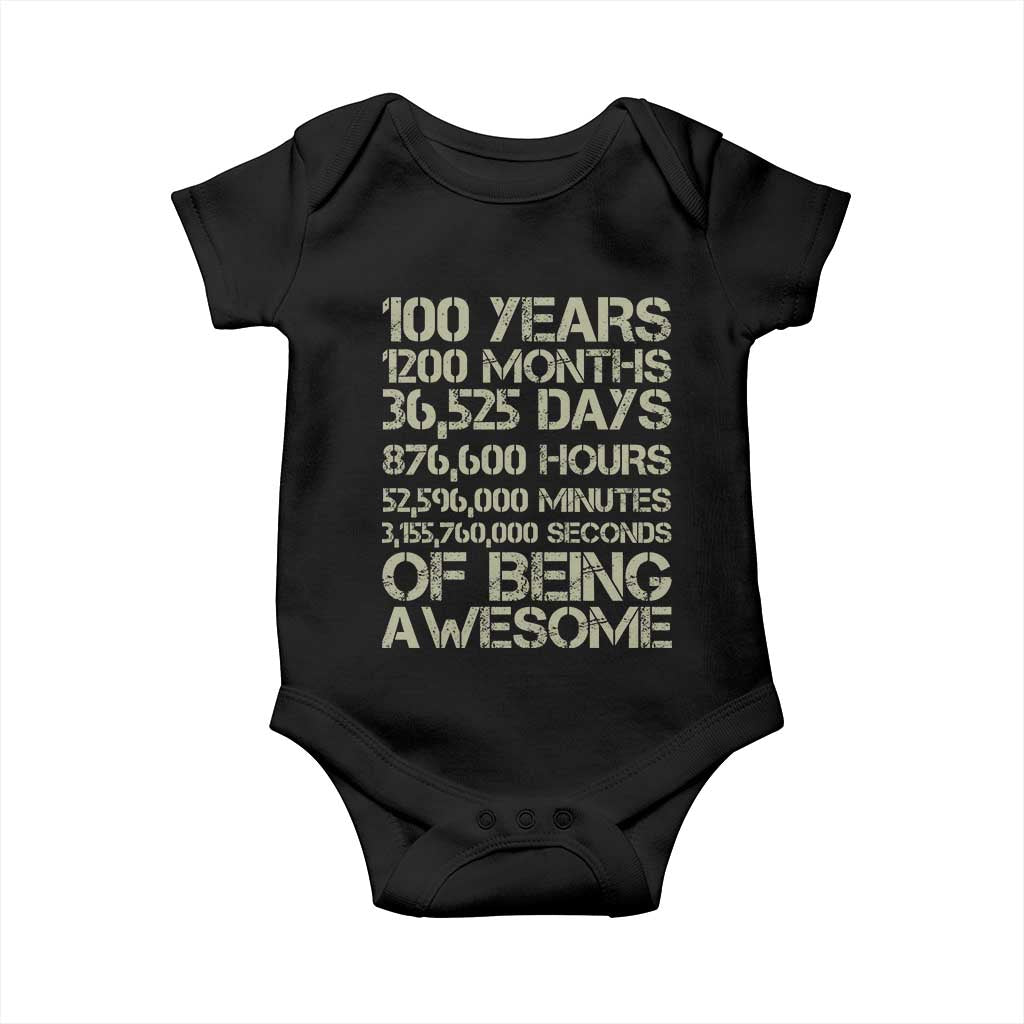 Vintage 100th Milestone Birthday Baby Onesie 100 Years Of Being Awesome