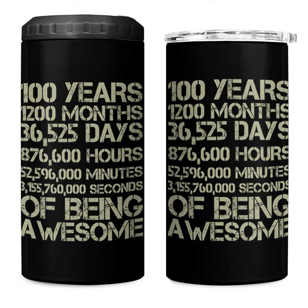 Vintage 100th Milestone Birthday 4 in 1 Can Cooler Tumbler 100 Years Of Being Awesome
