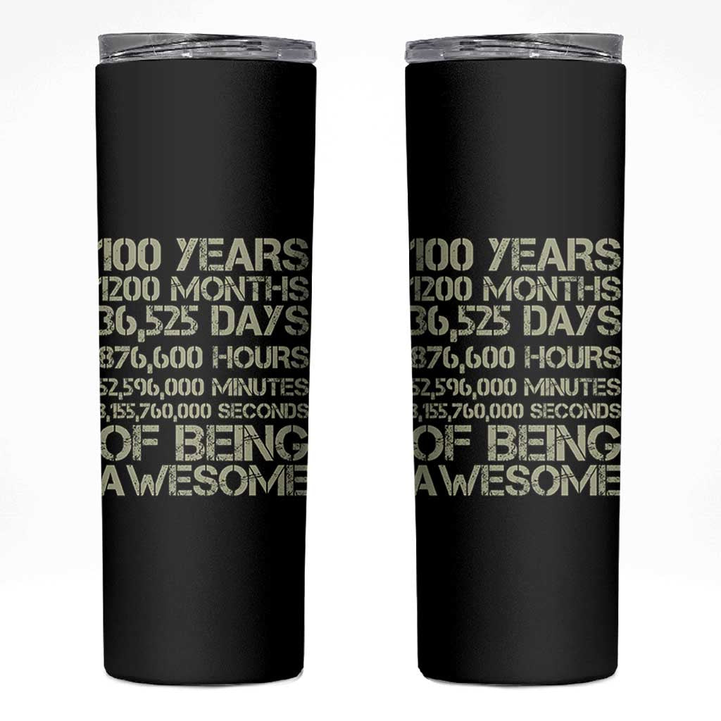 Vintage 100th Milestone Birthday Skinny Tumbler 100 Years Of Being Awesome
