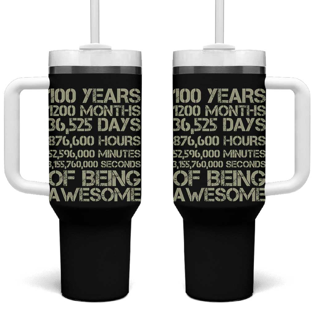 Vintage 100th Milestone Birthday Tumbler With Handle 100 Years Of Being Awesome