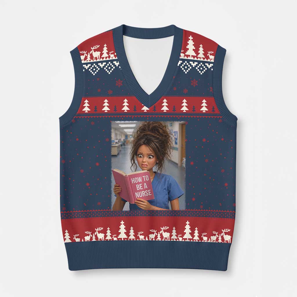Funny Nursing Student Doll Face Meme V-Neck Knit Sweater Vest Future Nurse Gift