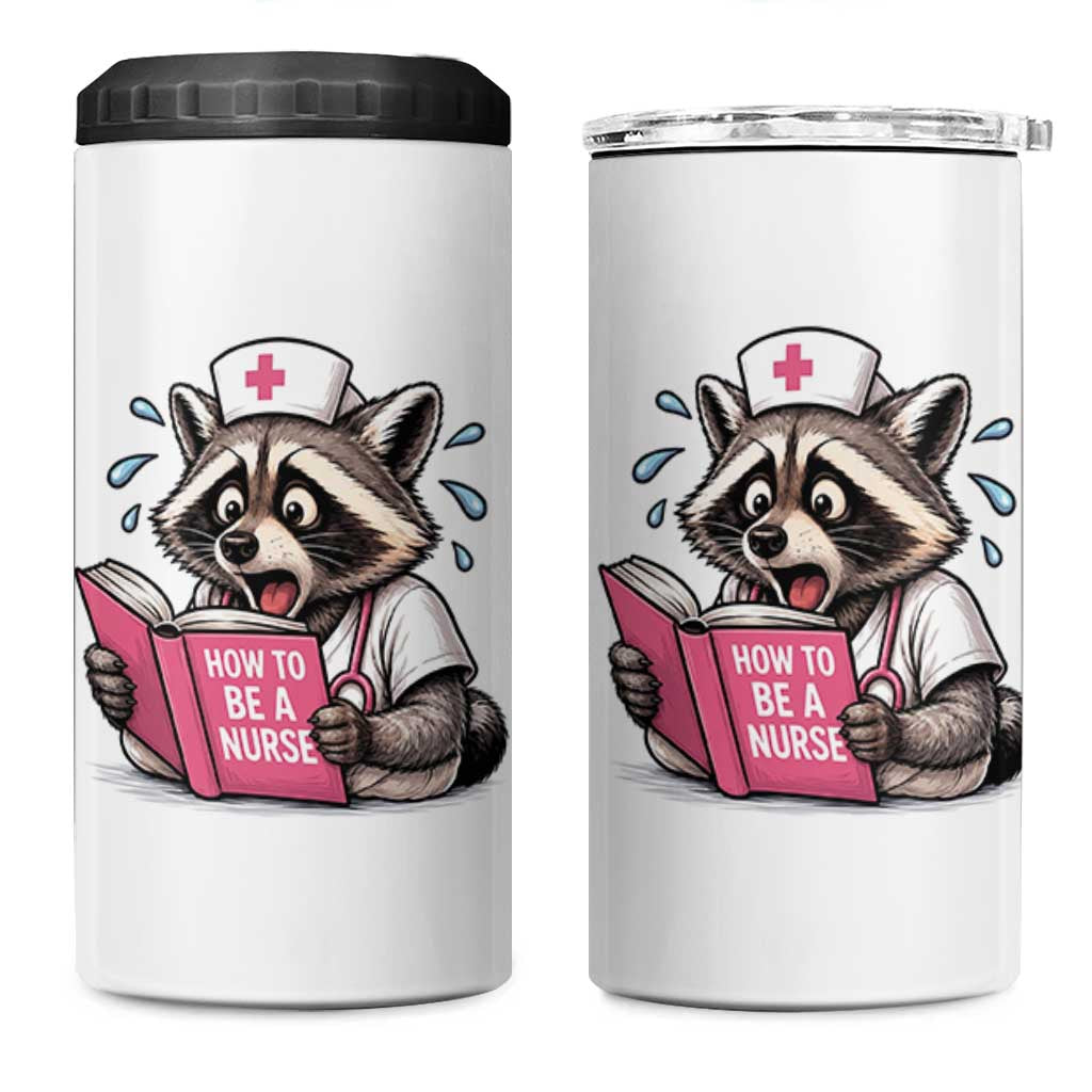 Funny Raccoon Nursing Student Healthcare Gift 4 in 1 Can Cooler Tumbler