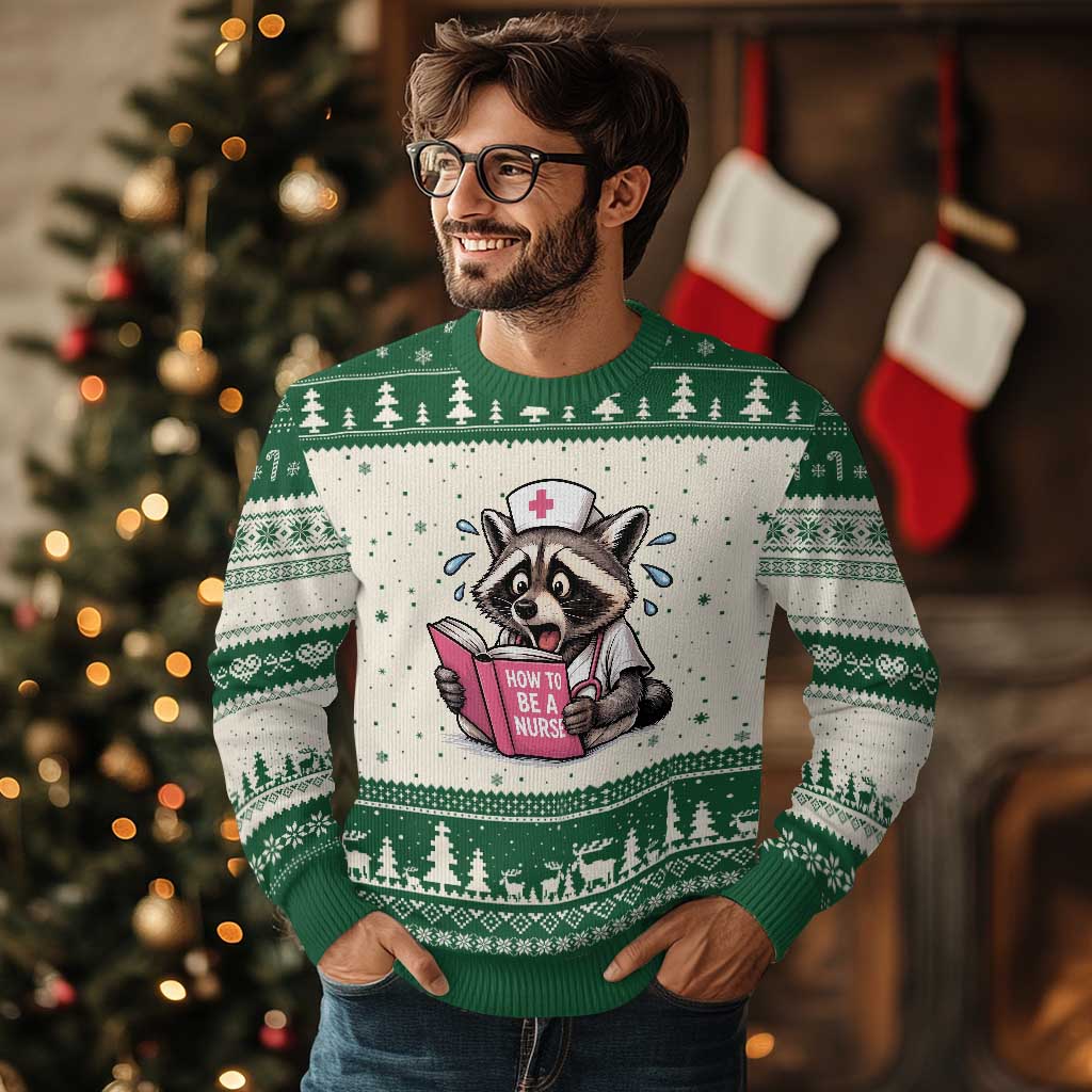 Funny Raccoon Nursing Student Healthcare Gift Ugly Christmas Sweater