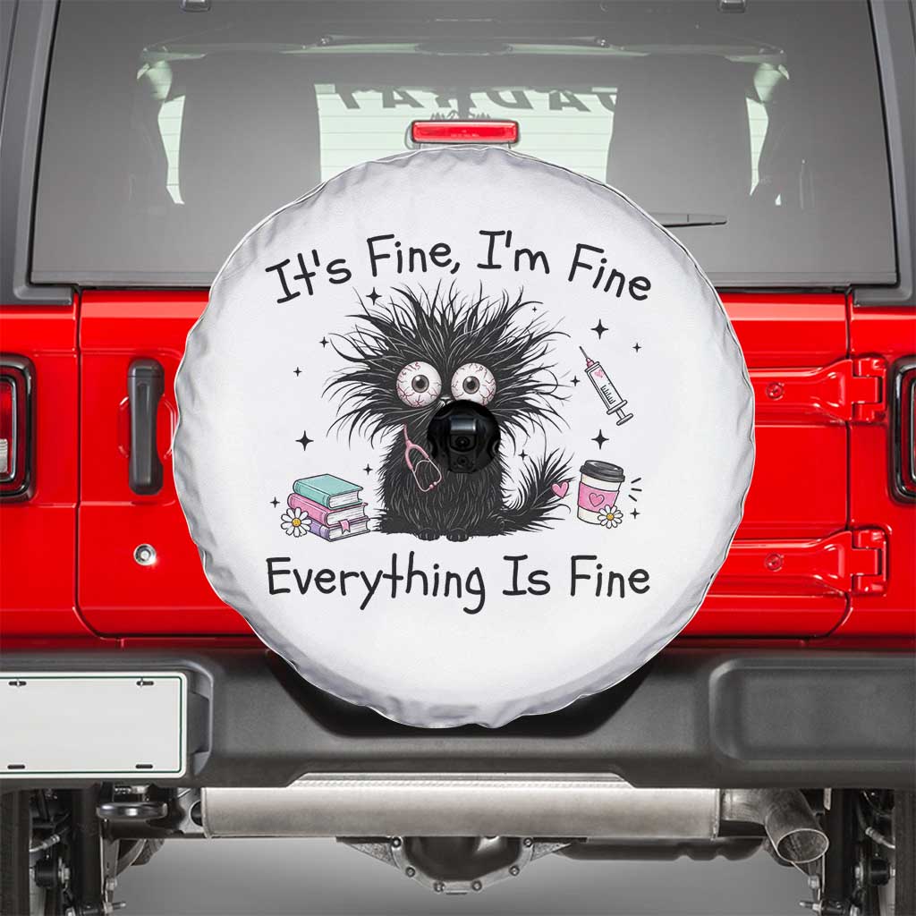 Funny Stressed Black Cat Nursing Student Life Spare Tire Cover ts Fine Im Fine Everything Is Fine