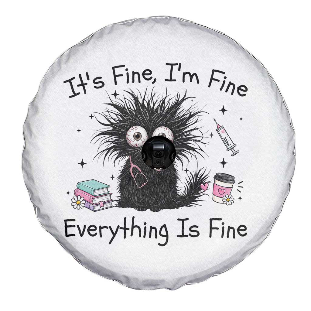 Funny Stressed Black Cat Nursing Student Life Spare Tire Cover ts Fine Im Fine Everything Is Fine