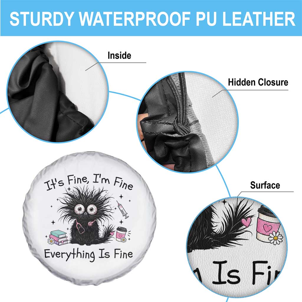 Funny Stressed Black Cat Nursing Student Life Spare Tire Cover ts Fine Im Fine Everything Is Fine
