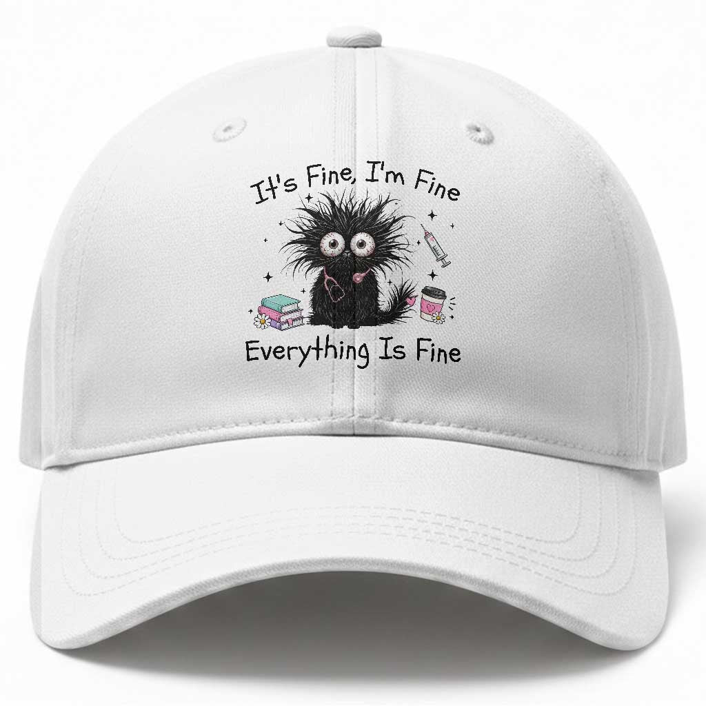 Funny Stressed Black Cat Nursing Student Life Baseball Cap ts Fine Im Fine Everything Is Fine