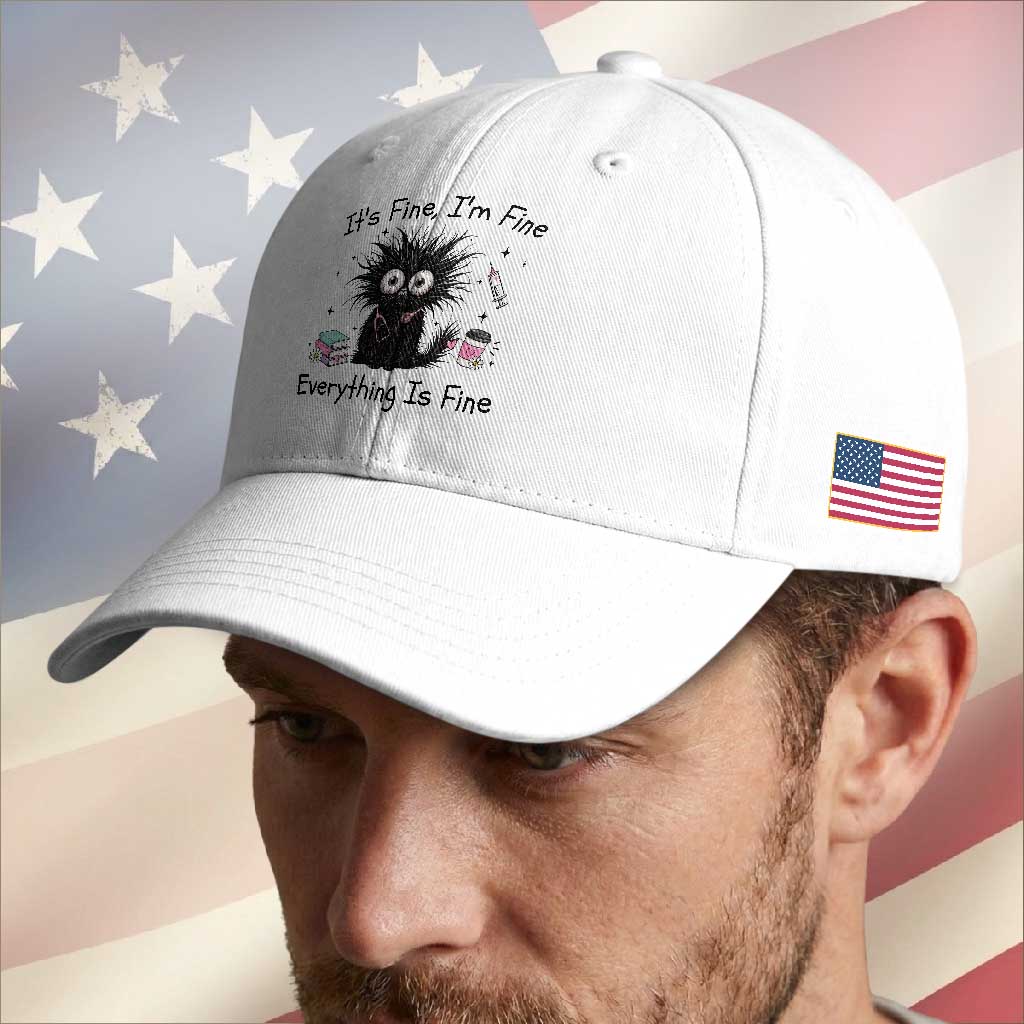 Funny Stressed Black Cat Nursing Student Life Baseball Cap ts Fine Im Fine Everything Is Fine