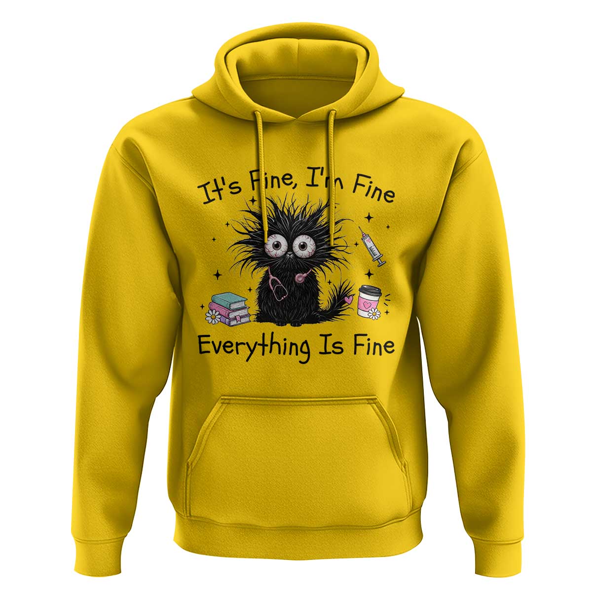 Funny Stressed Black Cat Nursing Student Life Hoodie ts Fine Im Fine Everything Is Fine