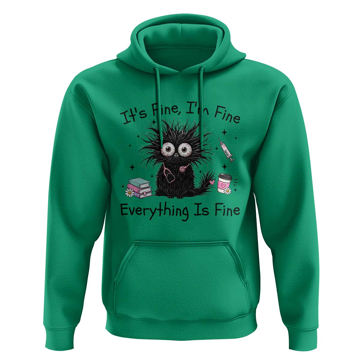 Funny Stressed Black Cat Nursing Student Life Hoodie ts Fine Im Fine Everything Is Fine