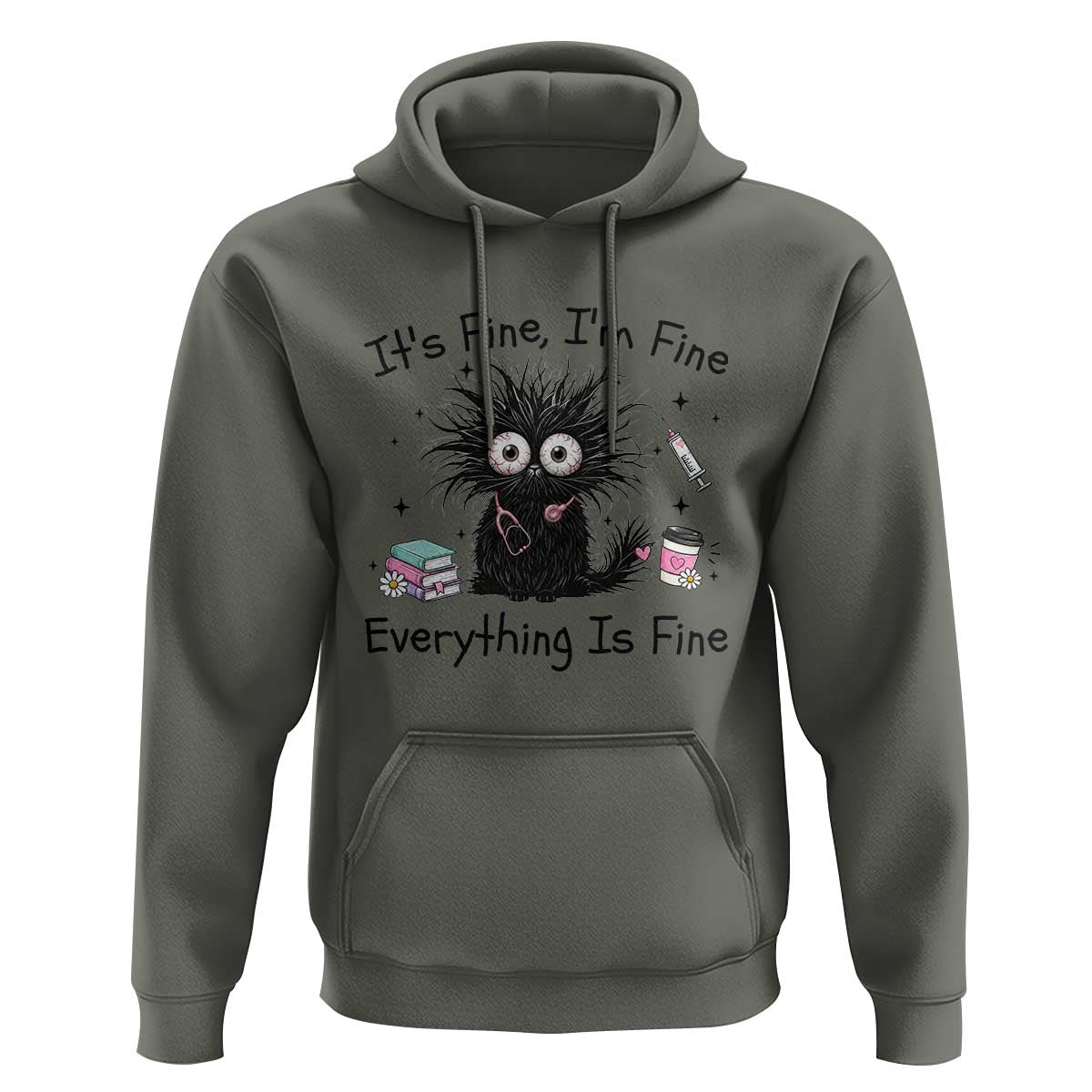 Funny Stressed Black Cat Nursing Student Life Hoodie ts Fine Im Fine Everything Is Fine