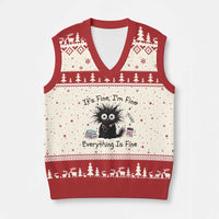 Funny Stressed Black Cat Nursing Student Life V-Neck Knit Sweater Vest ts Fine Im Fine Everything Is Fine