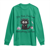 Funny Stressed Black Cat Nursing Student Life Long Sleeve Shirt ts Fine Im Fine Everything Is Fine