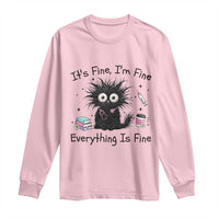 Funny Stressed Black Cat Nursing Student Life Long Sleeve Shirt ts Fine Im Fine Everything Is Fine