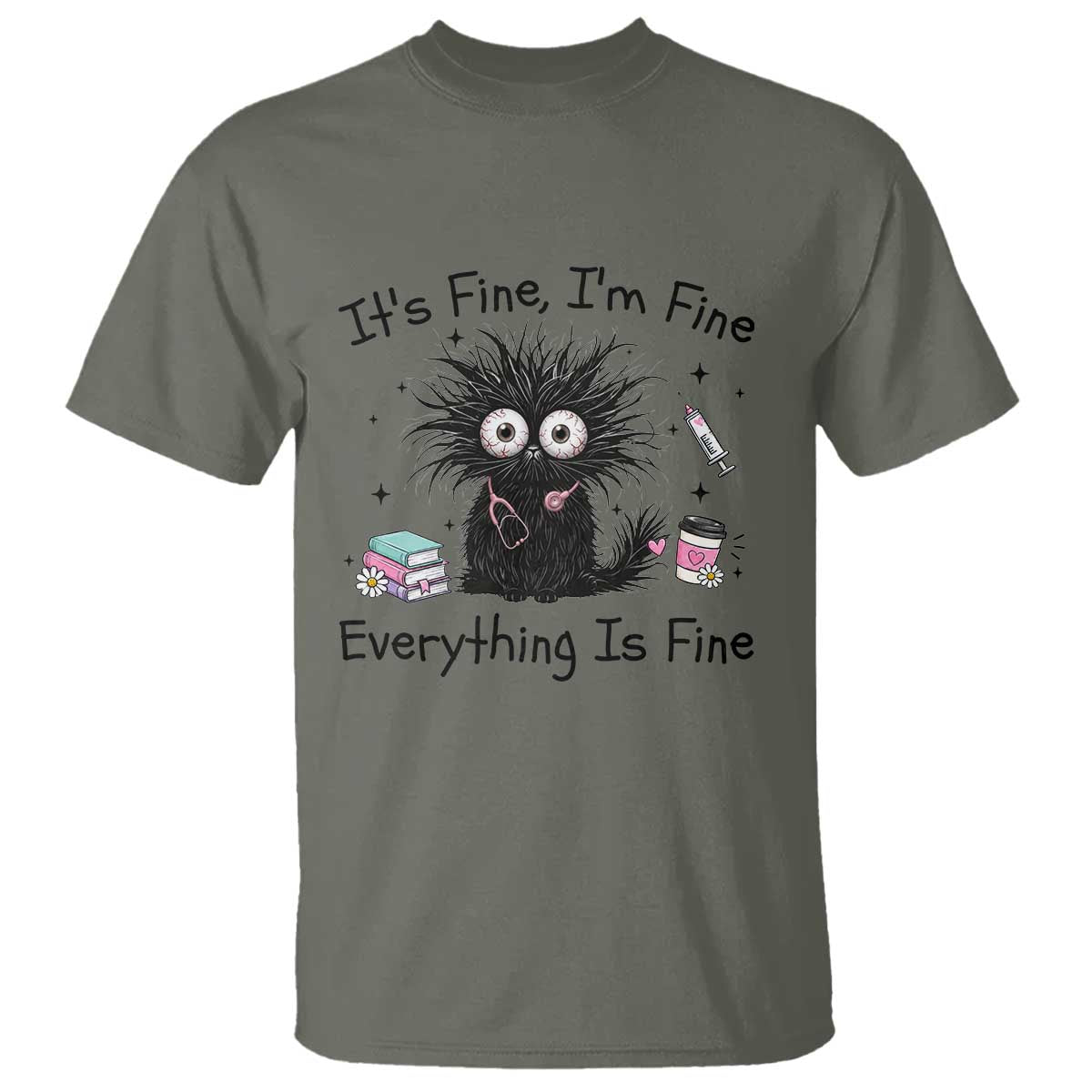 Funny Stressed Black Cat Nursing Student Life T Shirt ts Fine Im Fine Everything Is Fine