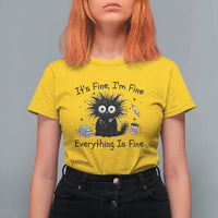 Funny Stressed Black Cat Nursing Student Life T Shirt For Women ts Fine Im Fine Everything Is Fine