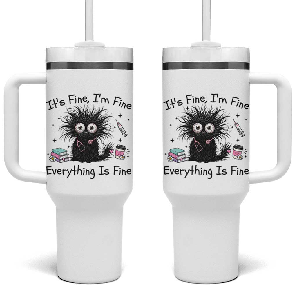 Funny Stressed Black Cat Nursing Student Life Tumbler With Handle ts Fine Im Fine Everything Is Fine