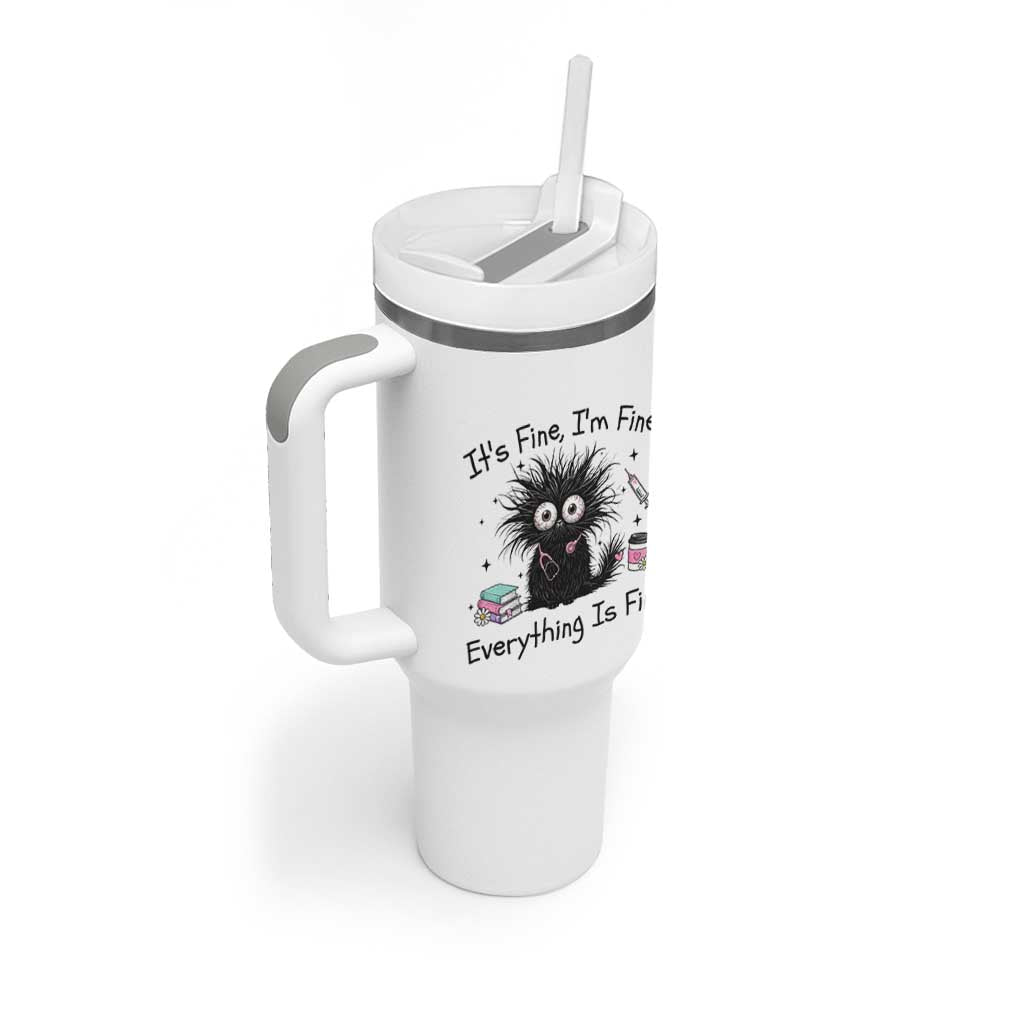 Funny Stressed Black Cat Nursing Student Life Tumbler With Handle ts Fine Im Fine Everything Is Fine