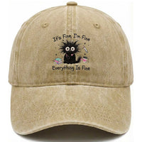 Funny Stressed Black Cat Nursing Student Life Washed Cotton Baseball Cap ts Fine Im Fine Everything Is Fine