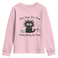 Funny Stressed Black Cat Nursing Student Life Youth Sweatshirt ts Fine Im Fine Everything Is Fine