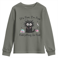 Funny Stressed Black Cat Nursing Student Life Youth Sweatshirt ts Fine Im Fine Everything Is Fine
