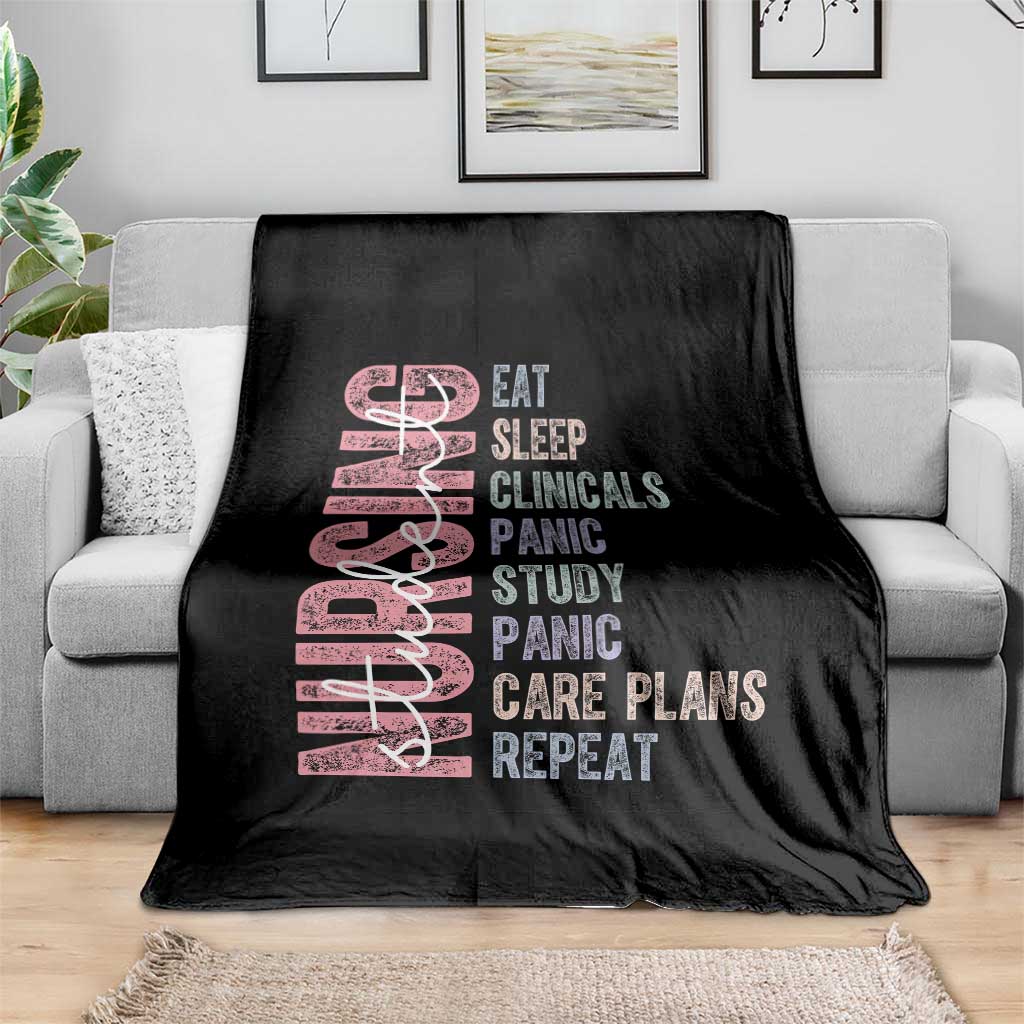 Funny Student Nurse Life Throw Blanket Eat Sleep Clinicals Panic Study Repeat