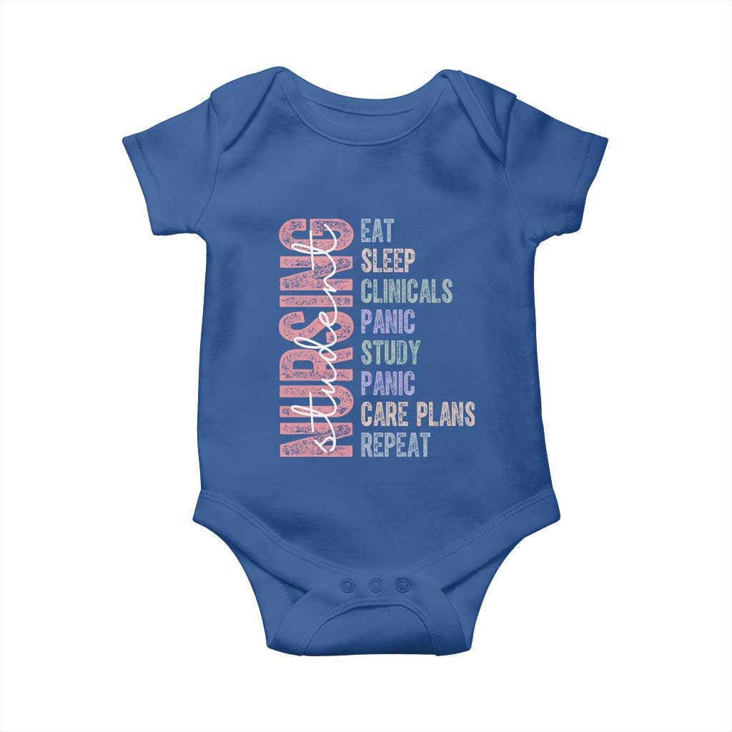 Funny Student Nurse Life Baby Onesie Eat Sleep Clinicals Panic Study Repeat